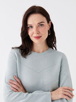 Bisiklet Yaka Desenli Uzun Kollu Kad?n Triko Kazak