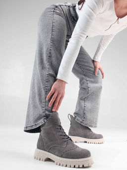 Ботинки 338.1541be. серый замок замша/Байка