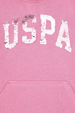 K_z _ocuk Pembe Payet __lemeli Kap__onlu Basic Sweatshirt Sepette S_rpriz _ndirim - U.s. polo assn фото 3