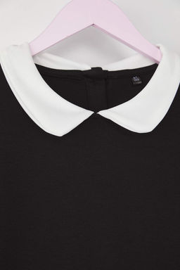 Siyah 100% Pamuk Duz/Basic Gomlek Yaka A-line Orme K?z Cocuk Elbise TKDAW26EL00003 - Trendyolmilla фото 4