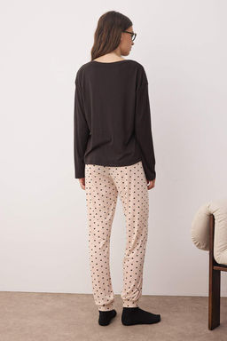 Siyah-Krem Kalpli Yumusak Tuse K?sl?k Orme Pijama Tak?m? THMAW26PT00020 - Trendyolmilla фото 4