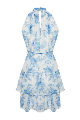 Beyaz Cicek Desenli A-Kesim Boho Kat Kat Astarl? Sifon Ucus Ucus Dokuma Mini Elbise TWOSS23EL02056