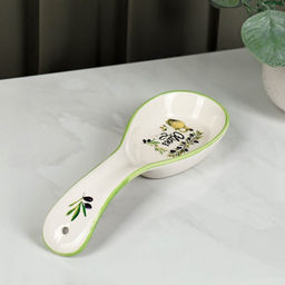 Подставка под ложку Доляна Олива, 21.57.5 см, керамика, белая фото 3