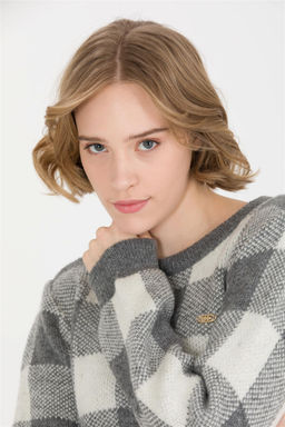 U. S. Polo Assn Женский серый меланжевый свитер с круглым вырезом - U.s. polo assn фото 10