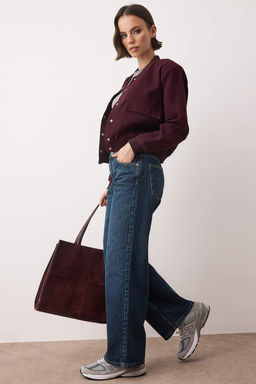 Koyu Kahverengi Yuksek Bel Bilek Boy Culotte %100 Pamuklu Jeans TWOAW26JE00190 - Trendyolmilla фото 10