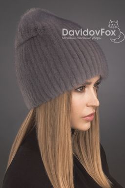 Шапка Бини норка серо-голубая