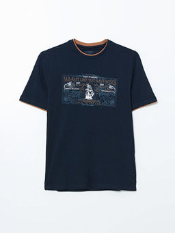 Bisiklet Yaka Bask?l? Penye Erkek Ti??rt