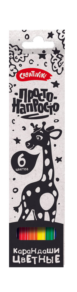 Цена за 2 шт. Набор цветных карандашей Creativiki ПРОСТО-НАПРОСТО 6 цв. шестигранные, деревянные, в карт...