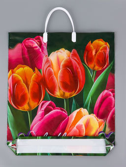 Цена за 5 шт. Пакет Яркие тюльпаны полиэтиленовый с пластиковой ручкой, 38?44 см, 90 мкм