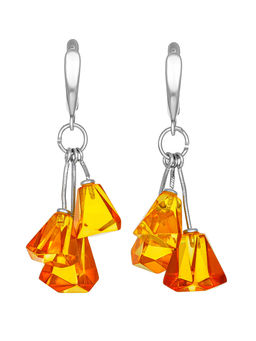 Серьги с подвесками из натурального золотистого янтаря Колокольчик