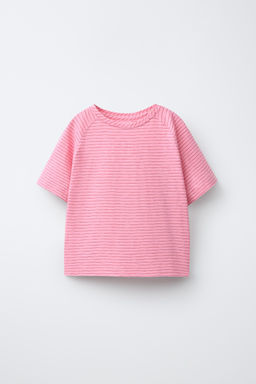 CAMISETA RAYAS MANGA RANGL?N / Rosa