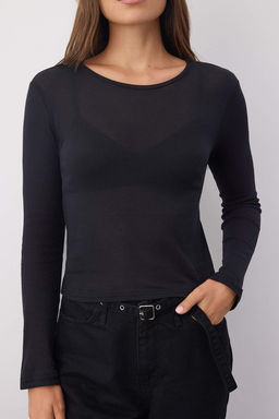 Wardrobe Essentials  Siyah Transparan Slim/Vucuda Oturan Orme Bluz | TWOAW26BZ00015