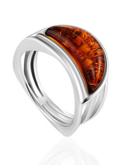 Кольцо с коньячным янтарём в Полумесяц