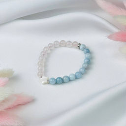 Браслет детский из Аквамарина, Розового кварца и Перламутра 15 см