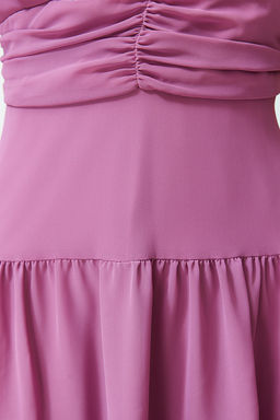 Pembe Belden Ac?lan Volanl? Sifon Astarl? Mini Dokuma Elbise TWOSS24EL00634 - Trendyolmilla фото 5