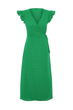 Kiremit Kruvaze F?rf?r Detayl? Keten Gorunumlu Midi Dokuma Elbise TWOSS24EL00071 - Trendyolmilla фото 15