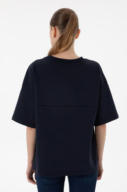Kad_n Lacivert Oversize Bisiklet Yaka Ti__rt