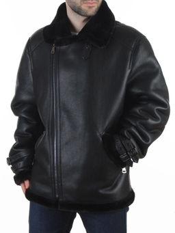 506186530 BLACK Куртка мужская зимняя "Пилот" (искусственная кожа, искусственный мех)