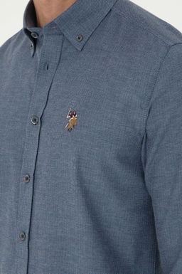 Мужская базовая рубашка цвета индиго с длинным рукавом - U.s. polo assn фото 14