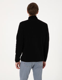 Siyah Regular Fit Yar_m Fermuarl_ Polar Sweatshirt