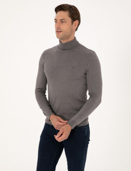 Gri Melanj Slim Fit Bal_k__ Yaka Basic Triko Kazak - Pierre cardin фото 3