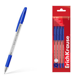Цена за 24 шт. Набор из 4 ручек шариковых ErichKrause R-301 Stick&Grip Classic 1.0, цвет чернил синий (в пакете)