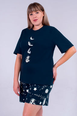 Арт. 9154 Пижама с шортами 52-58 (4 шт) Цвет:верх-темно-синий,белый,низ-темно-синий,белый