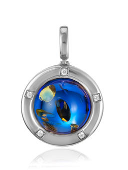 Подвеска из серебра с тонированным янтарём и фианитами Ампир