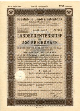 Облигация 4,5% 200 рейхсмарок 1937 года Германия