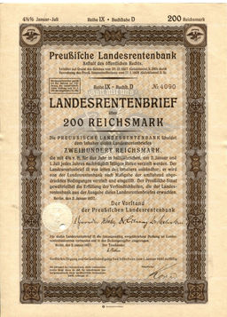 Облигация 4,5% 200 рейхсмарок 1937 года Германия