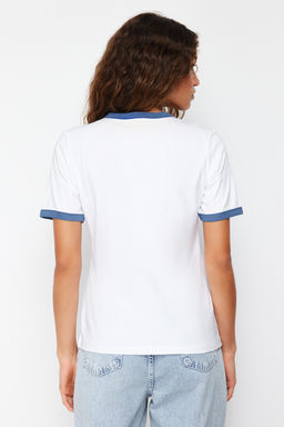 TRENDYOLMILLA Tas %100 Pamuk Nak?sl? Kontrast Biye Detayl? Orme T-Shirt TWOSS24TS00037  фото 11