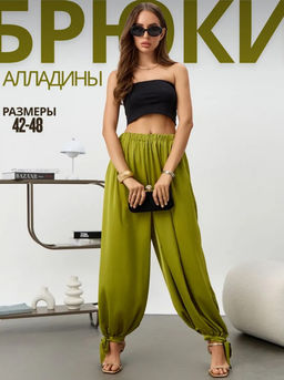 K13774 Брюки алладины на резинке ОЛИВКОВЫЙ