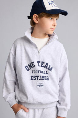 Regular F_t Dik Yaka Pamuklu Bask_l_ Sweatshirt Erkek _ocuk - Defacto фото 4