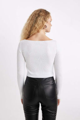 Облегающий свитер с вырезом лодочка - Defacto фото 5