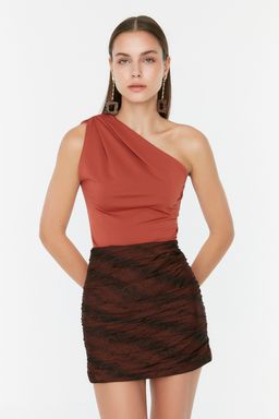 Tarc?n Asimetrik Yakal? Alttan C?tc?tl? Esnek Orme Body TWOSS22BD00014