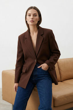 Wardrobe Essentials Kahverengi Ince Kase Ozel Koleksiyon Rahat Kal?p Blazer Ceket | TWOAW26BC00005