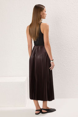 Kahverengi*001 Duz Klos Piliseli Maxi Etek TWOSS24ET00041