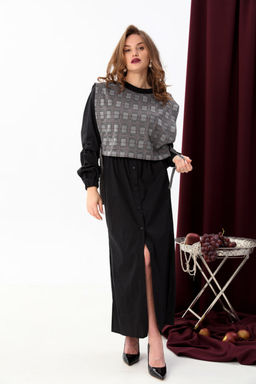 Платье NIKVA н942-1 чёрный+серая клетка