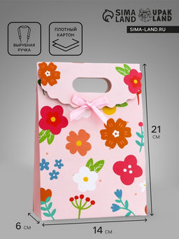 Цена за 5 шт. Подарочная коробка - пакет, упаковка с вырубной ручкой, Летние цветы, 14?6?21 см