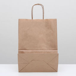 Цена за 20 шт. Пакет крафт без печати, круглая ручка 26×15×35 см
