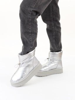 04-WA003-2M GREY/SILVER Ботинки зимние женские (натуральная кожа, курточная ткань, 100% шерсть)