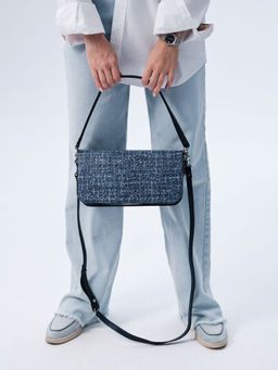 Сумка кожаная багет Deboro 30138 синяя волна