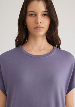 Dusuk Omuz Mor Basic Tisort - Mavi фото 6