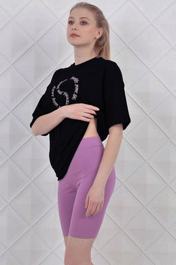 Арт. 5729 Костюм с велосипедками 42-50 (5 шт) Цвет:верх-черный, низ- грязно-фиолетовый - Калинка фото 3