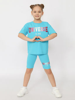 CRB wear/CSKG 90249-40-408 Комплект для девочки (футболка, бриджи),бирюзовый/Ex.Cherubino  фото 2