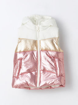 Kap??onlu Renk Bloklu K?z ?ocuk ?i?me Yelek