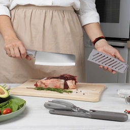 Нож топорик Комфорт 16см из нержавеющей стали, s1,8мм, ширина 6см, ручка из ударопрочного пластика с силиконовой вставкой, коричневый, в пластмассовом чехле, на картоне, TalleR (Китай) - Домашняя мода фото 4