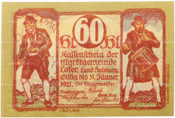 Банкнота 60 геллеров 1921 года Австрия  община Лофер в Зальцбурге (Нотгельд)
