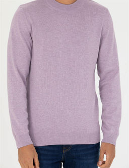 Koyu Lila Slim Fit Yar_m Bal_k__ Yaka Basic Triko Kazak
