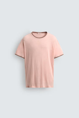 CAMISETA VISCOSA - LINO CONTRASTE / Rosa claro
